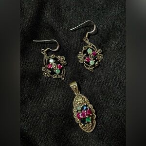 Vintage Floral Silver and Pink Earrings